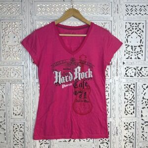 Hard Rock Cafe Phoenix Pink‎ V Neck T Shirt Y2K Preppy Grunge Graphic Rock